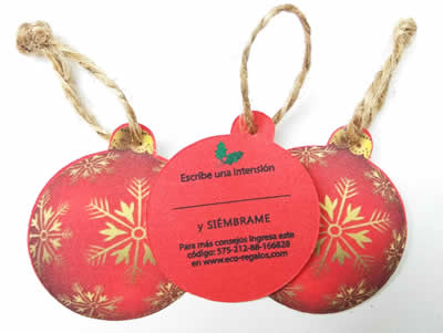 Bolas navideñas germinables ecológicas para decoración de árboles empresariales.
