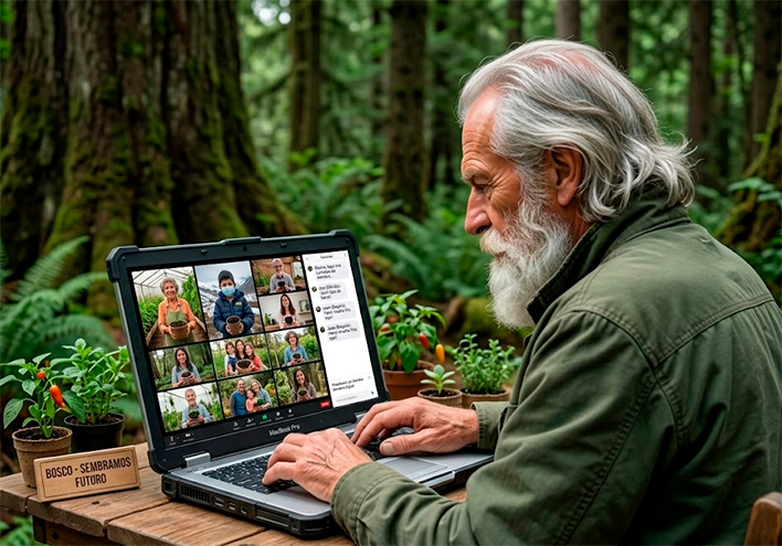 Interfaz digital del asesor botánico virtual Bosco respondiendo consultas técnicas de usuarios sobre la germinación de regalos corporativos ecológicos